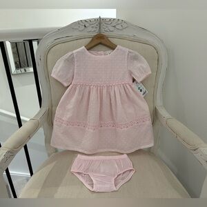 Baby 18 Mth 100% Cotton Swiss Dot Dress with Smocking, lace, Embroidery 2 pc Set